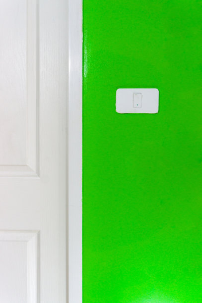 绿色墙上的简单电灯开关图片下载