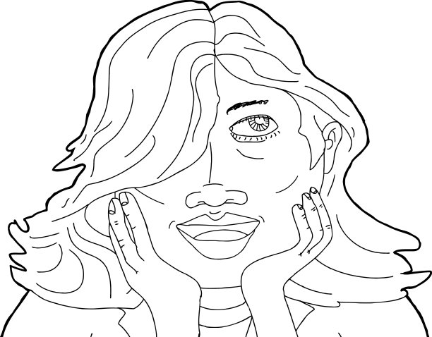 女士抱着下巴的插图图片下载