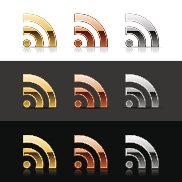 RSS图标金属标志金青铜银web按钮图片下载