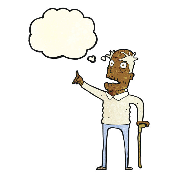 卡通老人带着拐杖带着思想泡泡图片下载