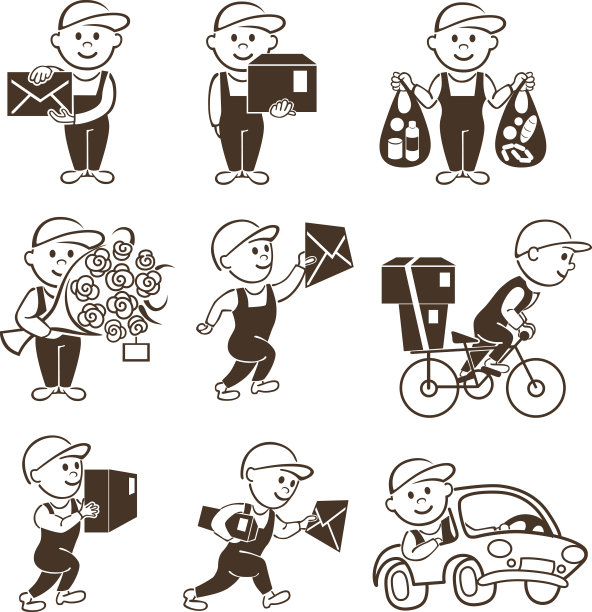 快递与盒子和车辆图标设置图片下载