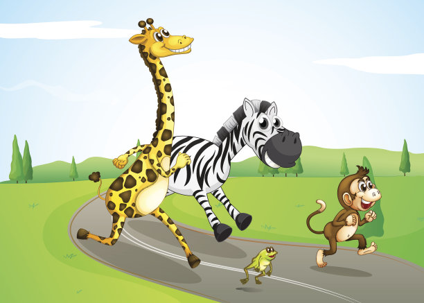 动物们在街上奔跑图片下载