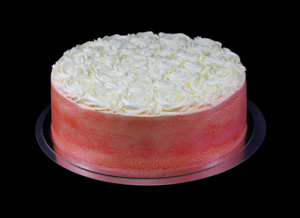 一个用奶油糖霜和珍珠装饰的红蛋糕图片下载