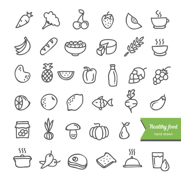 手绘矢量涂鸦健康食品图标集图片下载