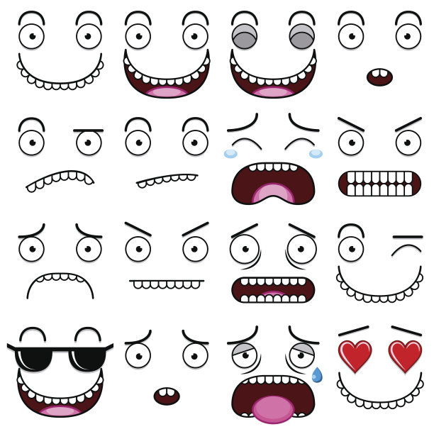 卡通的不同可爱的面孔图片下载
