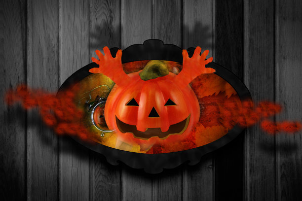 万圣节南瓜与框在篱笆墙上图片下载