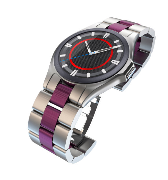 智能手表与金属带隔离在白色背景。图片下载