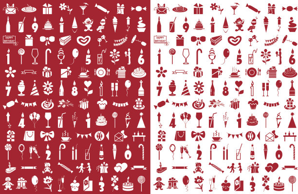 图标生日在红色和白色图片下载