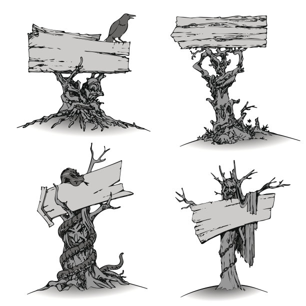 幻想木制指针，木板招牌设置。向量图片下载