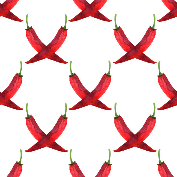 水彩无缝图案与红辣椒素材图片