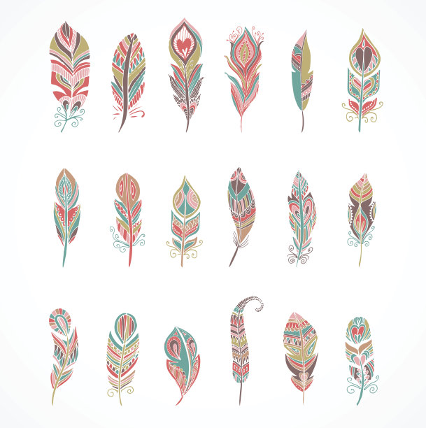 手绘波希米亚，部落，民族羽毛。五彩图片下载