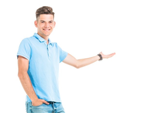 有魅力的年轻人在展示一些东西。图片下载