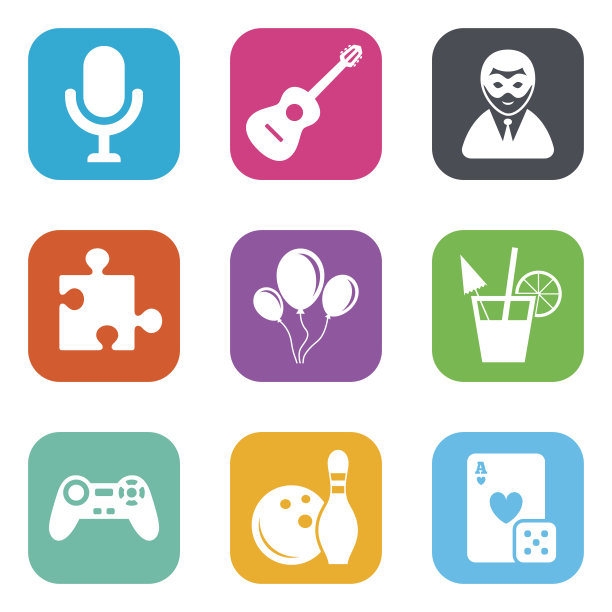 游戏，保龄球和拼图图标。娱乐图片下载