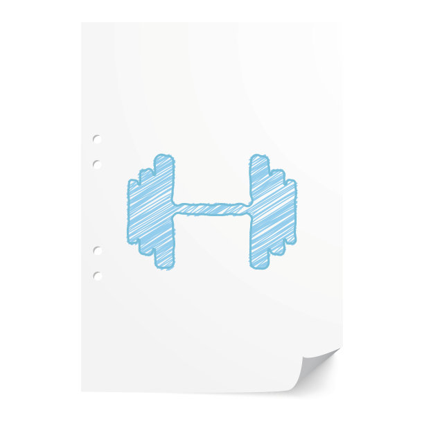 蓝色手绘哑铃插图在白纸与复制空间图片下载