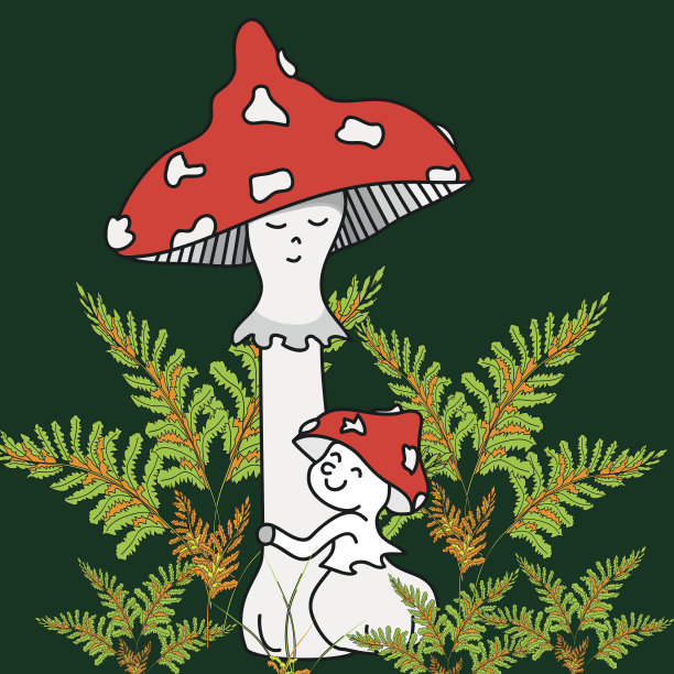 蕨类植物中的毒菌妈妈和她的孩子图片下载