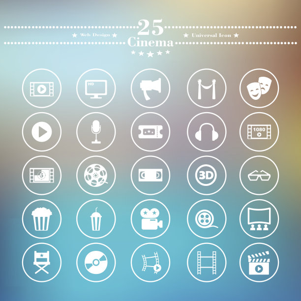 电影白色图标是在模糊的背景上图片下载