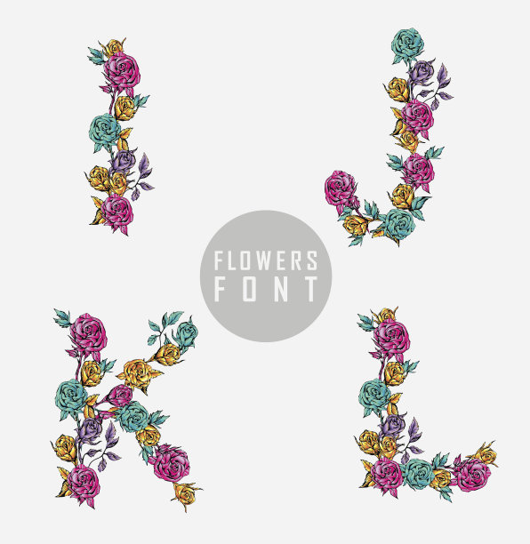 矢量彩色花字体图片下载