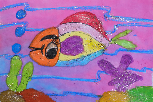 孩子的绘画-鱼在海里图片下载