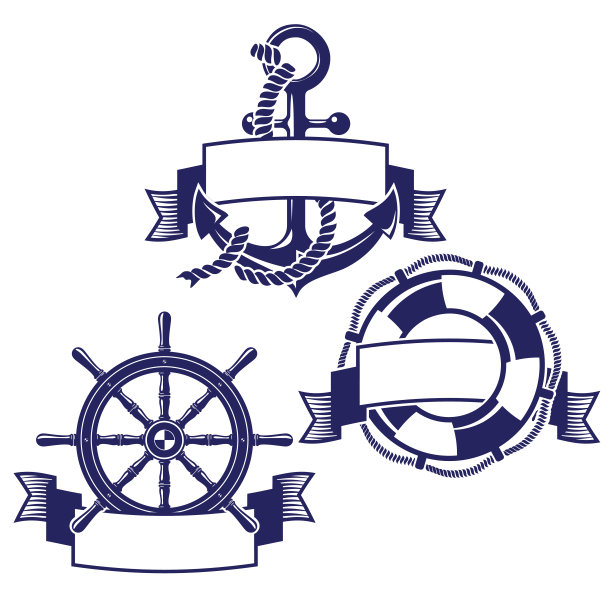 一套旗帜与海洋图标。矢量插图。图片下载