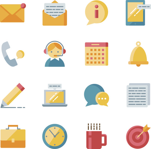 办公室矢量图标设置平面样式图片下载