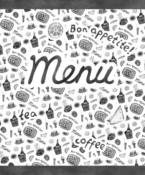 菜单在水彩。黑色和白色图片下载