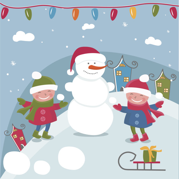 插画卡通涂鸦女孩在冬天。向量图片下载