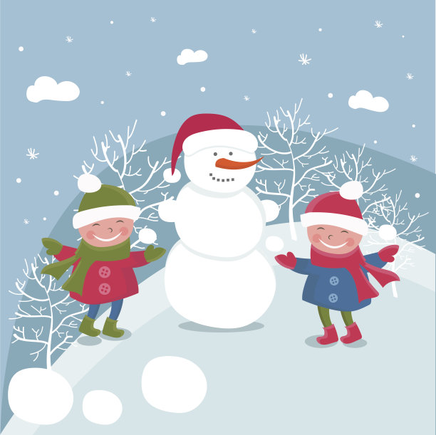 插画卡通涂鸦女孩在冬天。向量图片下载