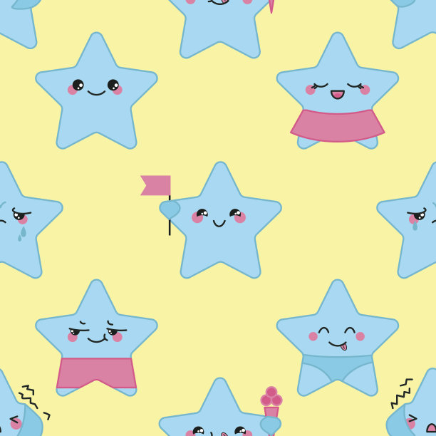 向量卡哇伊星无缝模式与情绪的面孔图片下载