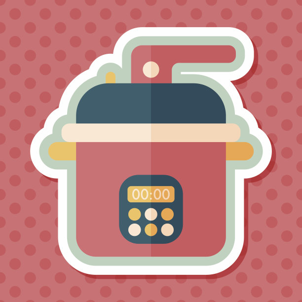 厨房用具电饭煲的图标与长影子，eps10图片下载