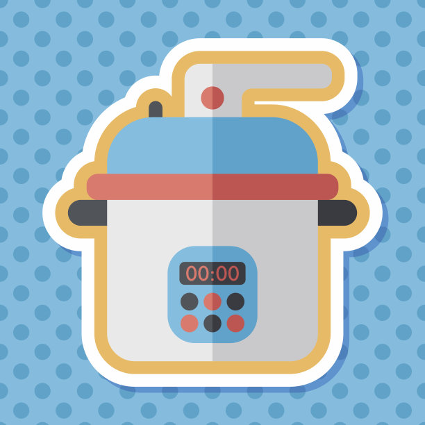 厨房用具电饭煲的图标与长影子，eps10图片下载