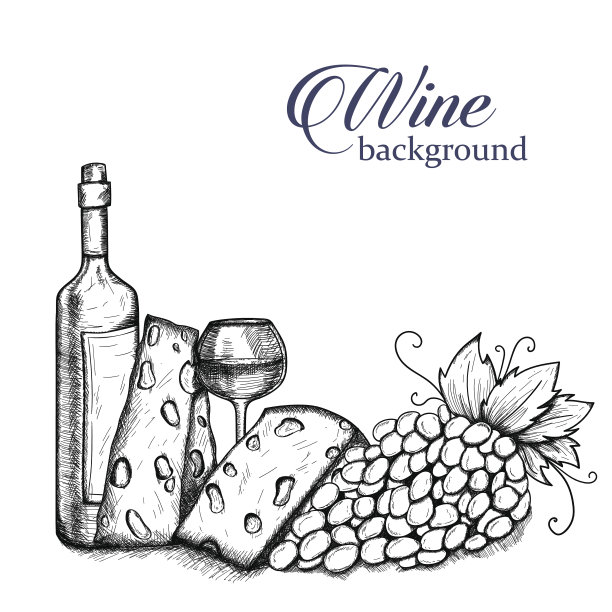 以瓶子，玻璃杯，奶酪，葡萄和葡萄酒为背景图片下载