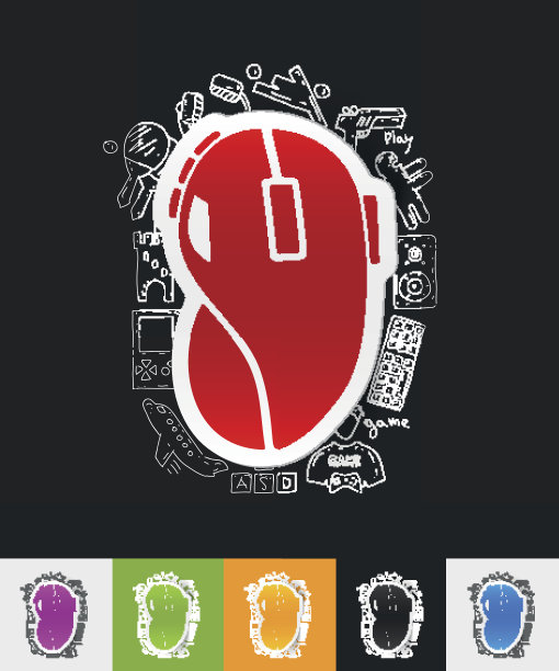 电脑鼠标贴纸纸与手绘元素图片下载