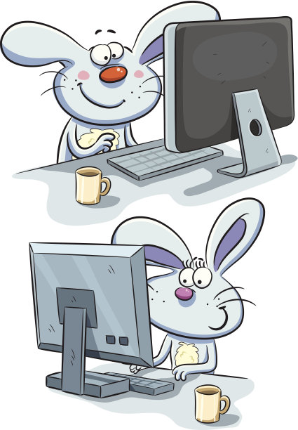 在电脑前工作的兔子图片下载