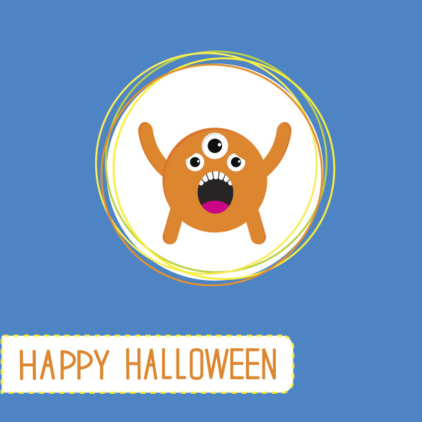 可爱的卡通橙色怪物。橙色背景。万圣节快乐图片下载