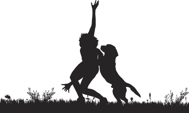 矢量剪影的女人与狗。图片下载