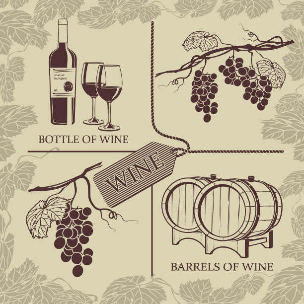 以葡萄和葡萄酒为主题设置符号图片下载