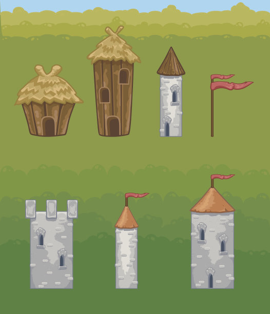 城堡和堡垒矢量图标图片下载
