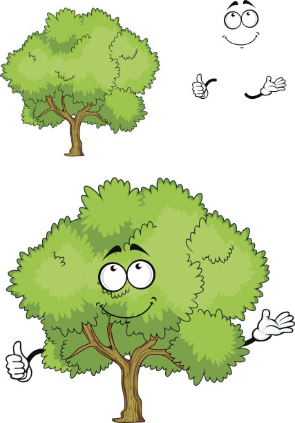 卡通绿树人物与拇指向上图片下载