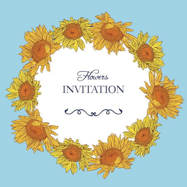 复古花框架与向日葵图片下载