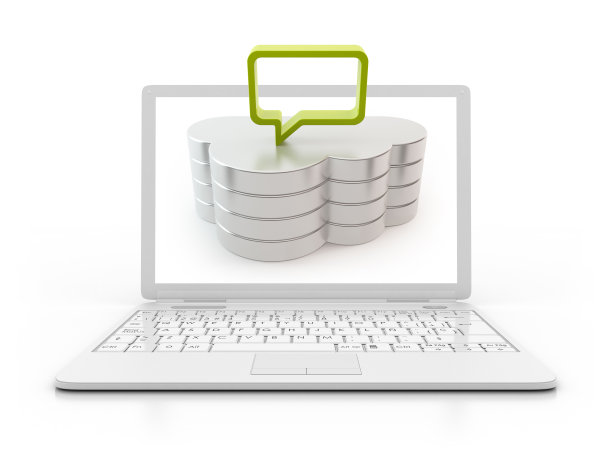 笔记本电脑-云计算服务器与语音气泡图片下载