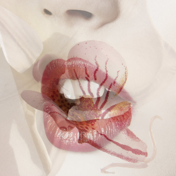 近距离与红色嘴唇亲吻兰花图片下载