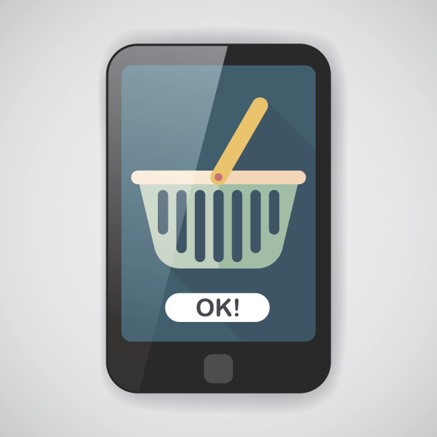 购物篮平面图标与长影子，eps10图片下载