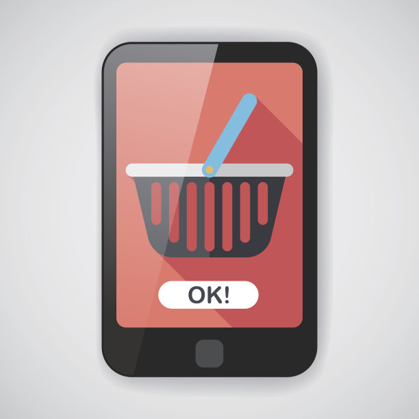 购物篮平面图标与长影子，eps10图片下载