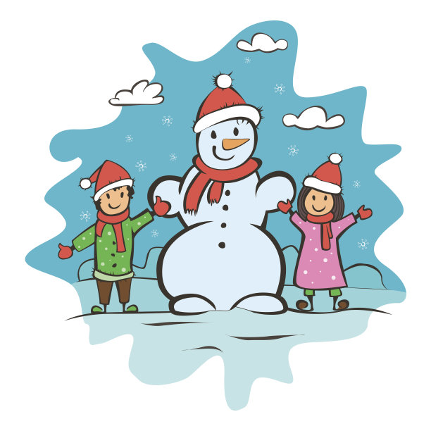 有孩子和雪人的圣诞卡。矢量图图片下载