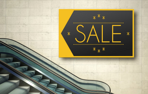 带促销广告的自动扶梯楼梯图片下载