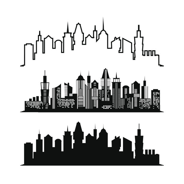 一组摩天大楼草图。城市设计师的设计。矢量图图片下载