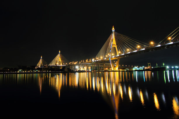 普密蓬大桥的夜景图片下载