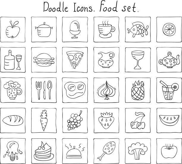 涂鸦图标。食品集图片下载