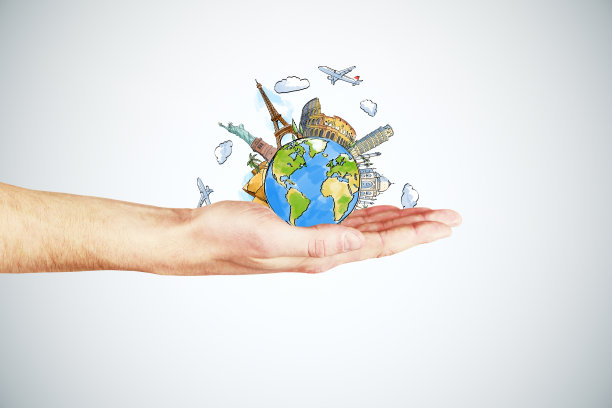 以人为本的旅行理念，以地标环绕地球图片下载