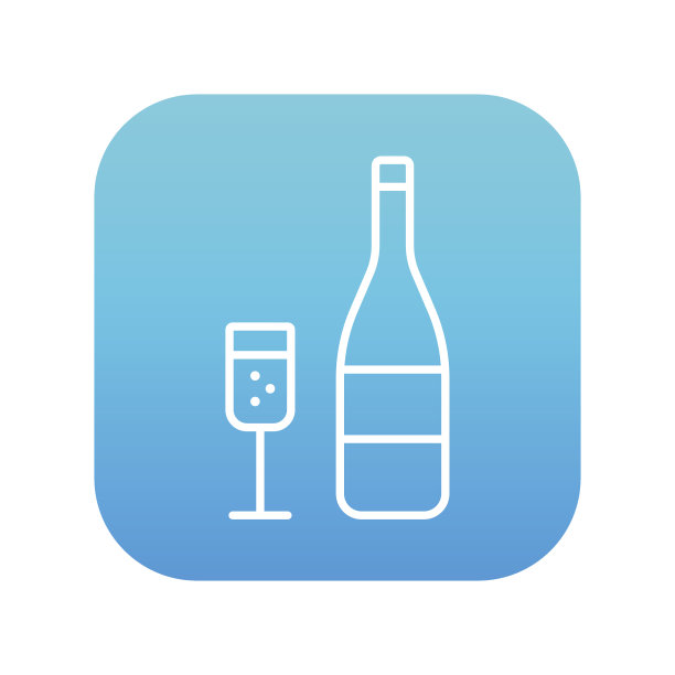 香槟酒瓶和酒杯线条图标图片下载